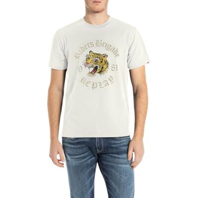 Replay T-shirt för män normal passform av bomull, 985 moln, L Replay T-shirt för män normal passform av bomull, 985 moln, L