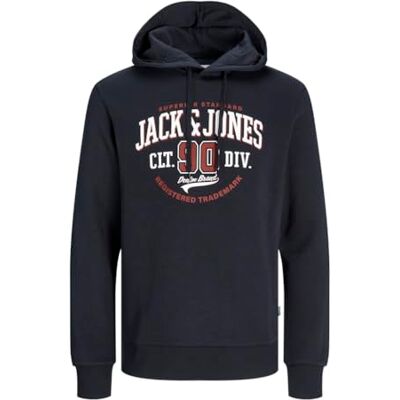 JACK & JONES Huvtröja för män, mörk marinblå, XS JACK & JONES Huvtröja för män, mörk marinblå, XS