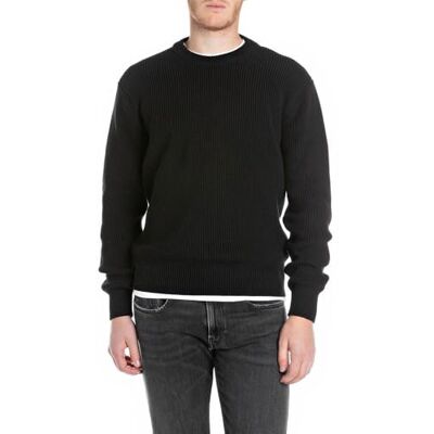 Replay herr basic tröja bomull, 098 svart, L Replay herr basic tröja bomull, 098 svart, L