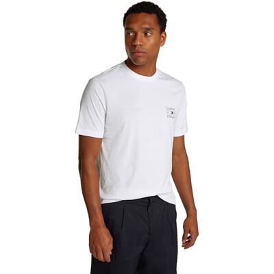 Tommy Hilfiger herr HILFIGER STACK TEE MW0MW38622 S/S t-shirt, vit, L, Vit (vit), L Tommy Hilfiger herr HILFIGER STACK TEE MW0MW38622 S/S t-shirt, vit, L, Vit (vit), L