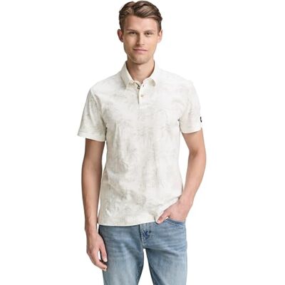 TOM TAILOR pikétröja för män, 37971 – Off White Stripe Palm Design, M TOM TAILOR pikétröja för män, 37971 – Off White Stripe Palm Design, M