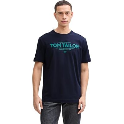 TOM TAILOR T-shirt för män med logotyptryck, 10668 – himmelskaptensblå, M TOM TAILOR T-shirt för män med logotyptryck, 10668 – himmelskaptensblå, M