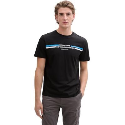 TOM TAILOR Denim herr basic t-shirt med tryck, 29999 Svart, L TOM TAILOR Denim herr basic t-shirt med tryck, 29999 Svart, L