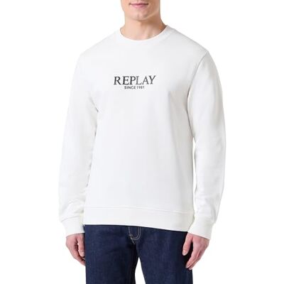 Replay herr regular fit sweatshirt av bomull, 011 Naturligt vitt, M Replay herr regular fit sweatshirt av bomull, 011 Naturligt vitt, M