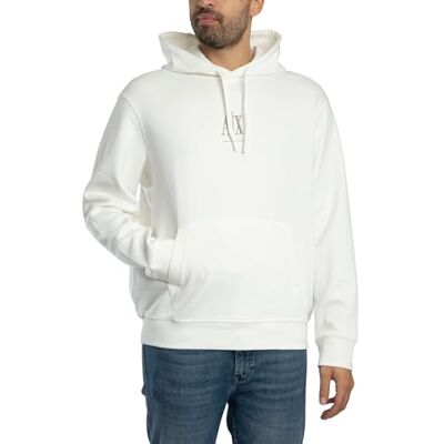 Giorgio Armani herr bomullsikon logotyp huvtröja, Benvit, XL Giorgio Armani herr bomullsikon logotyp huvtröja, Benvit, XL
