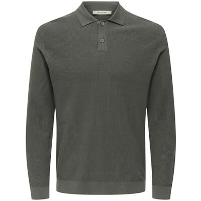Only & Sons Onstony Reg 12 Ls Waffle Polo Knit, Castor Gray, L Only & Sons Onstony Reg 12 Ls Waffle Polo Knit, Castor Gray, L