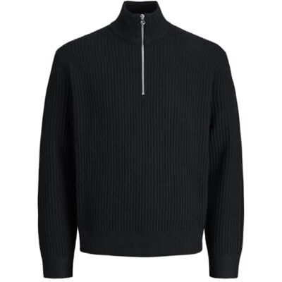 JACK & JONES Jcogrid stickad halv dragkedja, svart, XL JACK & JONES Jcogrid stickad halv dragkedja, svart, XL