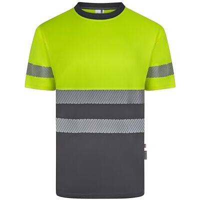 VELILLA 305633; Tvåfärgad återvunnen polyester kortärmad segmenterad tejp; grå och fluorgul färg; storlek S, Grå och fluorgul, S VELILLA 305633; Tvåfärgad återvunnen polyester kortärmad segmenterad tejp; grå och fluorgul färg; storlek S, Grå och fluorgul, S