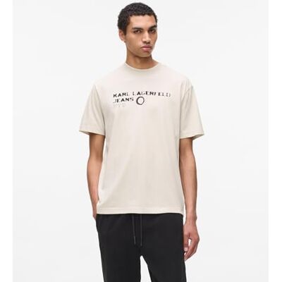 KARL LAGERFELD JEANS , Herr, Vanlig Kortärm Eclipse Logo T-Shirt, Regular Fit, Beige, M KARL LAGERFELD JEANS , Herr, Vanlig Kortärm Eclipse Logo T-Shirt, Regular Fit, Beige, M