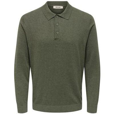 Only & Sons Onsloui Reg 12 Ls Mel Polo Knit, Castor Gray, XL Only & Sons Onsloui Reg 12 Ls Mel Polo Knit, Castor Gray, XL