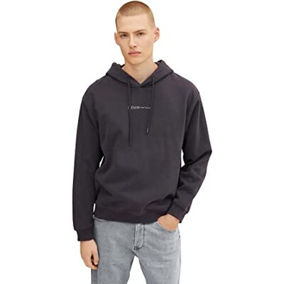 TOM TAILOR Denim Herr Hoodie med tryck 1033580, 29476 Coal Grey, XL TOM TAILOR Denim Herr Hoodie med tryck 1033580, 29476 Coal Grey, XL