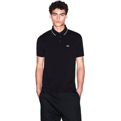 Giorgio Armani Essential, Kort ärm Stiped Collar Side Monogram Logo Polo, Svart, M, Svart, M Giorgio Armani Essential, Kort ärm Stiped Collar Side Monogram Logo Polo, Svart, M, Svart, M