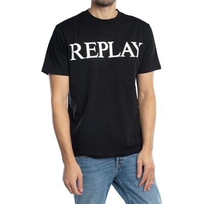 Replay herr basic t-shirt rund hals kortärmad, 098 svart, S Replay herr basic t-shirt rund hals kortärmad, 098 svart, S