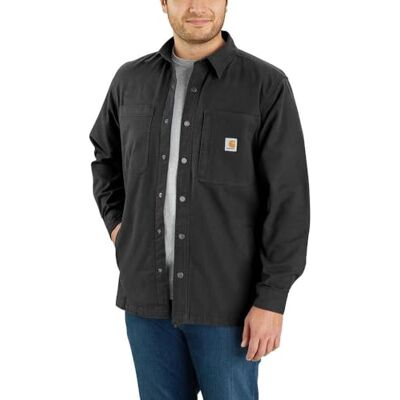 Carhartt Rugged Flex, avslappnad passform, canvas, fleece, fodrad, snap-front, jac Work, Utility, Button Down Shirt, svart, S Carhartt Rugged Flex, avslappnad passform, canvas, fleece, fodrad, snap-front, jac Work, Utility, Button Down Shirt, svart, S