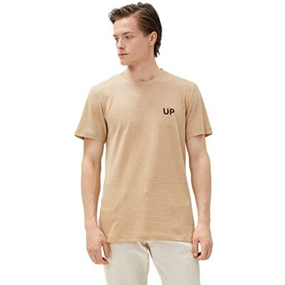Koton Herr randig linne blandning kortärmad crew neck t-shirt, Beige (052), M Koton Herr randig linne blandning kortärmad crew neck t-shirt, Beige (052), M
