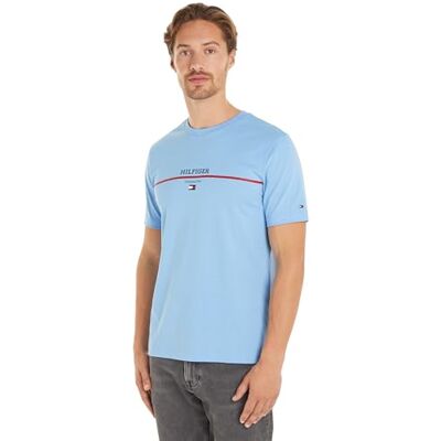 Tommy Hilfiger Kortärmad T-shirt för herr randig rund hals, Blå (Vessel Blue), XS Tommy Hilfiger Kortärmad T-shirt för herr randig rund hals, Blå (Vessel Blue), XS
