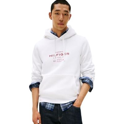 Tommy Hilfiger herr oval grafitisk huvtröja MW0MW40864 pullover huvtröja, vit, M, Vit (vit), M Tommy Hilfiger herr oval grafitisk huvtröja MW0MW40864 pullover huvtröja, vit, M, Vit (vit), M