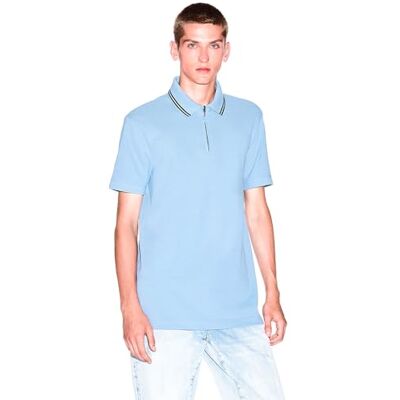 Giorgio Armani Urban, kortärmad dragkedja stängning krage pikétröja, Blekt denim, M Giorgio Armani Urban, kortärmad dragkedja stängning krage pikétröja, Blekt denim, M