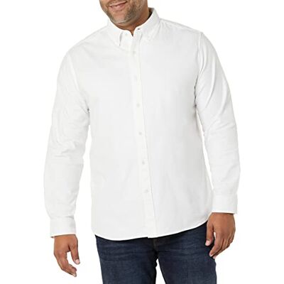 Amazon Essentials långärmad stretchtröja med normal passform för män (finns i stor och lång), vit, Large Amazon Essentials långärmad stretchtröja med normal passform för män (finns i stor och lång), vit, Large