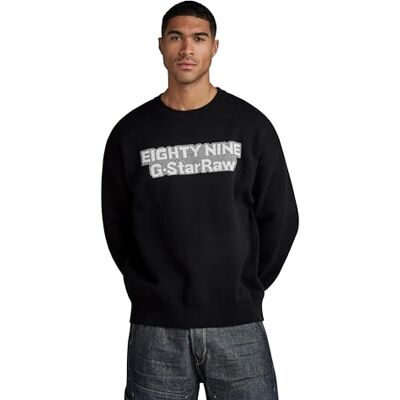 G-STAR RAW Grafisk R lös stickad tröja för män, Svart (Dk Black D23936-d488-6484), M G-STAR RAW Grafisk R lös stickad tröja för män, Svart (Dk Black D23936-d488-6484), M