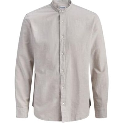 JACK & JONES Jjebreeze Linen Blend band skjorta L/S Sn, String, L JACK & JONES Jjebreeze Linen Blend band skjorta L/S Sn, String, L