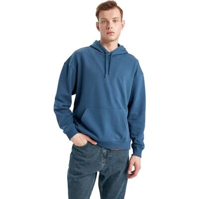 DeFacto Sweatshirt med huva för män, indigo, L DeFacto Sweatshirt med huva för män, indigo, L