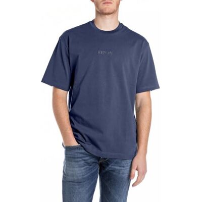 Replay Herr oversize T-shirt av bomull, 282 medium blå, XS Replay Herr oversize T-shirt av bomull, 282 medium blå, XS