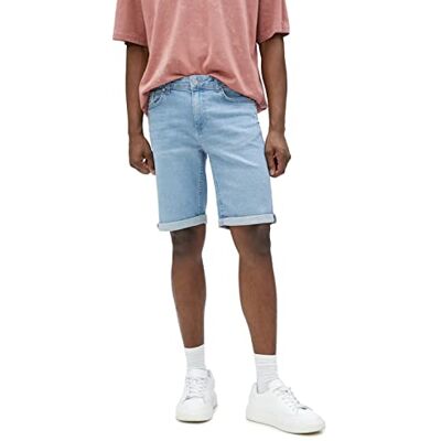 Koton Denim shorts för män, Bermuda, vikt manschett, detaljerad bomull, Light Indigo (600), 30 Koton Denim shorts för män, Bermuda, vikt manschett, detaljerad bomull, Light Indigo (600), 30