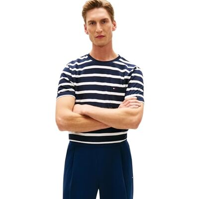 Tommy Hilfiger herr Ess Reg Fit Stripe ficka Tee MW0MW41378, blå, XL Tommy Hilfiger herr Ess Reg Fit Stripe ficka Tee MW0MW41378, blå, XL