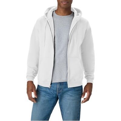 Hanes Ecosmart huvtröja i fleece, herr, hel dragkedja, sweatshirt, Vitt, S Hanes Ecosmart huvtröja i fleece, herr, hel dragkedja, sweatshirt, Vitt, S