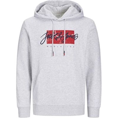JACK & JONES Jjtiley Sweat Hood Huvtröja för män, Vit melange, S JACK & JONES Jjtiley Sweat Hood Huvtröja för män, Vit melange, S