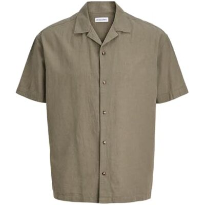 JACK & JONES Jjesummer Linen Blend Resort Shirt Ss Sn, Dammig oliv, L JACK & JONES Jjesummer Linen Blend Resort Shirt Ss Sn, Dammig oliv, L