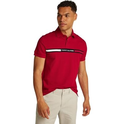 Tommy Hilfiger herr HILFIGER CHEST INSERT REG POLO MW0MW38130 S/S Polo, röd, L, Röd (medium röd), L Tommy Hilfiger herr HILFIGER CHEST INSERT REG POLO MW0MW38130 S/S Polo, röd, L, Röd (medium röd), L