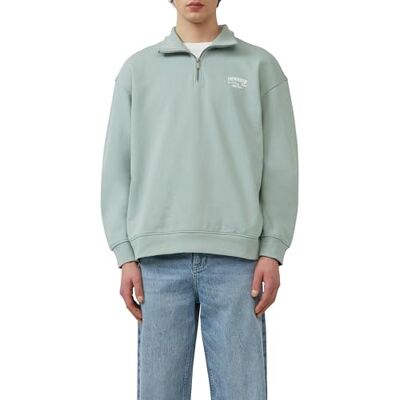 QS ståkrage sweatshirt med dragkedja och framtryck, Salbeigrän, L QS ståkrage sweatshirt med dragkedja och framtryck, Salbeigrän, L