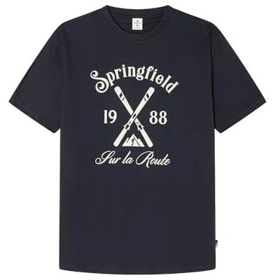 Springfield Camiseta Con Gráfico skidor undertröja för män, Mörkblå, XL Springfield Camiseta Con Gráfico skidor undertröja för män, Mörkblå, XL