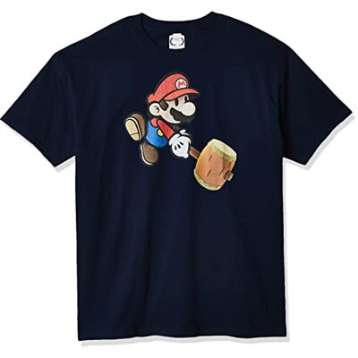 Nintendo Mäns papper Mario Hammer kortärmad T-shirt, Marinblått Xsp, S Nintendo Mäns papper Mario Hammer kortärmad T-shirt, Marinblått Xsp, S