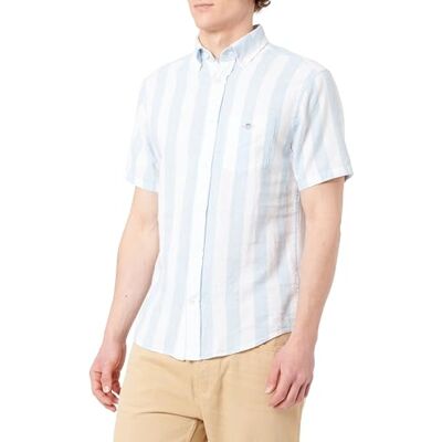 GANT REG COTTON LINEN STRIPE SS SHIRT, Färsk blå, M GANT REG COTTON LINEN STRIPE SS SHIRT, Färsk blå, M