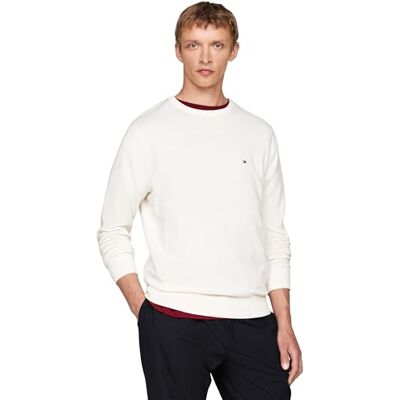 Tommy Hilfiger herr Essential bomull rund hals MW0MW14748, pullover tröja, vit, XXXL, Vit (elfenben), 3XL Tommy Hilfiger herr Essential bomull rund hals MW0MW14748, pullover tröja, vit, XXXL, Vit (elfenben), 3XL