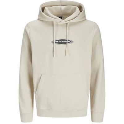 JACK & JONES Jcopacer Logo Print Sweat Hood, Moonbeam, S JACK & JONES Jcopacer Logo Print Sweat Hood, Moonbeam, S