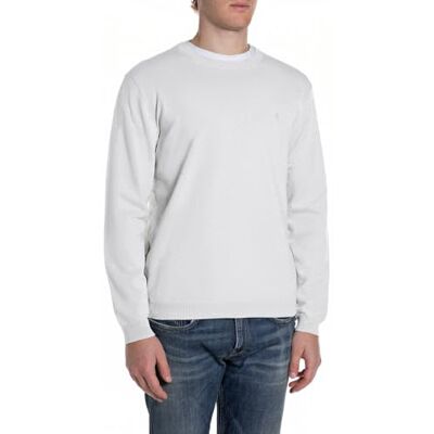 Replay stickad tröja för män, 011 off white (vit), S Replay stickad tröja för män, 011 off white (vit), S