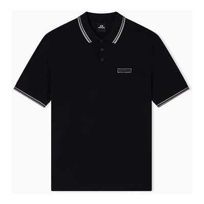 Giorgio Armani Kortärmad sidologotyp med tre knappar krage pikétröja, svart, L Giorgio Armani Kortärmad sidologotyp med tre knappar krage pikétröja, svart, L