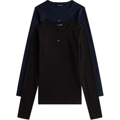 Tommy Jeans TJW 2-pack Slim Essential Rib LS DW0DW17716, Multi, M, Multi (svart/mörk natt marinblå), M Tommy Jeans TJW 2-pack Slim Essential Rib LS DW0DW17716, Multi, M, Multi (svart/mörk natt marinblå), M