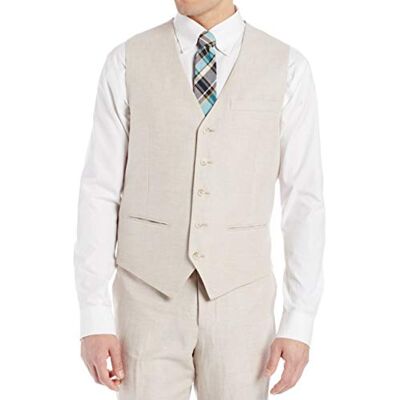 Perry Ellis Herr linne bomull twill väst business kostym, Naturligt linne, 3X Stor Perry Ellis Herr linne bomull twill väst business kostym, Naturligt linne, 3X Stor