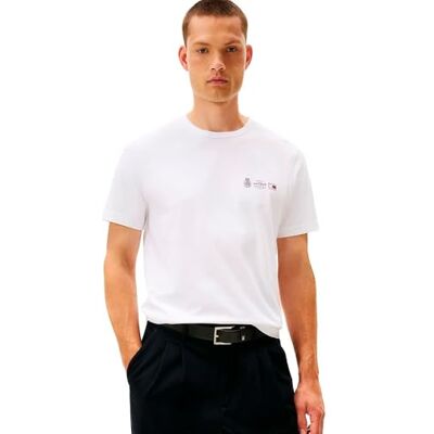 Tommy Hilfiger Herr Small Crest Outline TEE MW0MW40011 S/S t-shirt, vit, S, Vit (vit), S Tommy Hilfiger Herr Small Crest Outline TEE MW0MW40011 S/S t-shirt, vit, S, Vit (vit), S