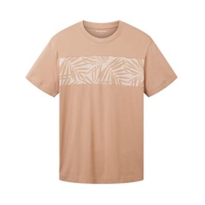 TOM TAILOR T-shirt för män med palmtryck, 24048 – Desert Fawn, L TOM TAILOR T-shirt för män med palmtryck, 24048 – Desert Fawn, L