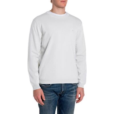 Replay stickad tröja för män, 011 off white (vit), XL Replay stickad tröja för män, 011 off white (vit), XL