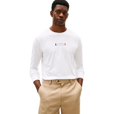 Tommy Hilfiger män varumärke kärlek LS TEE MW0MW41454 L/S t-shirt, vit, S, Vit (vit), S Tommy Hilfiger män varumärke kärlek LS TEE MW0MW41454 L/S t-shirt, vit, S, Vit (vit), S