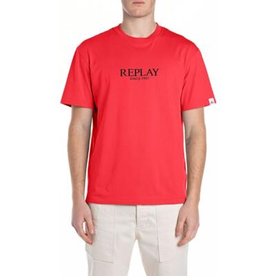 Replay Herr avslappnad passform T-shirt av bomull, 663 Imperial Red, XS Replay Herr avslappnad passform T-shirt av bomull, 663 Imperial Red, XS
