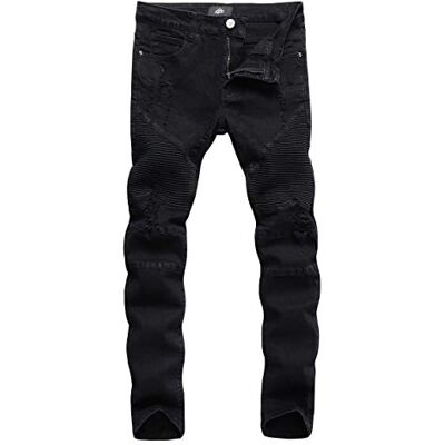 ZLZ Slim Fit Biker Jeans, Men's Super Comfy Stretch Skinny Biker Denim Jeans Pants, Size 32 (Rip-Black) ZLZ Slim Fit Biker Jeans, Men's Super Comfy Stretch Skinny Biker Denim Jeans Pants, Size 32 (Rip-Black)