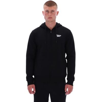 Reebok Herr Colton liten logo dragkedja through hoody sweatshirt med huva, svart, M Reebok Herr Colton liten logo dragkedja through hoody sweatshirt med huva, svart, M